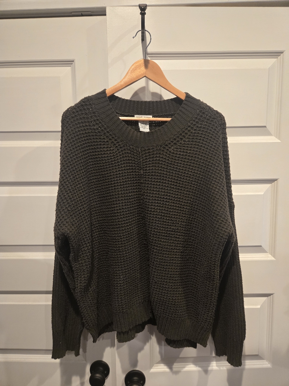 Olive Waffle Knit Crewneck Sweater